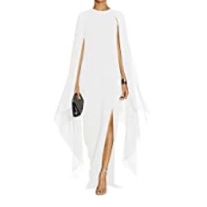 Elegant High Split Flare Sleeve Formal Evening Gowns Maxi Dress with Cape